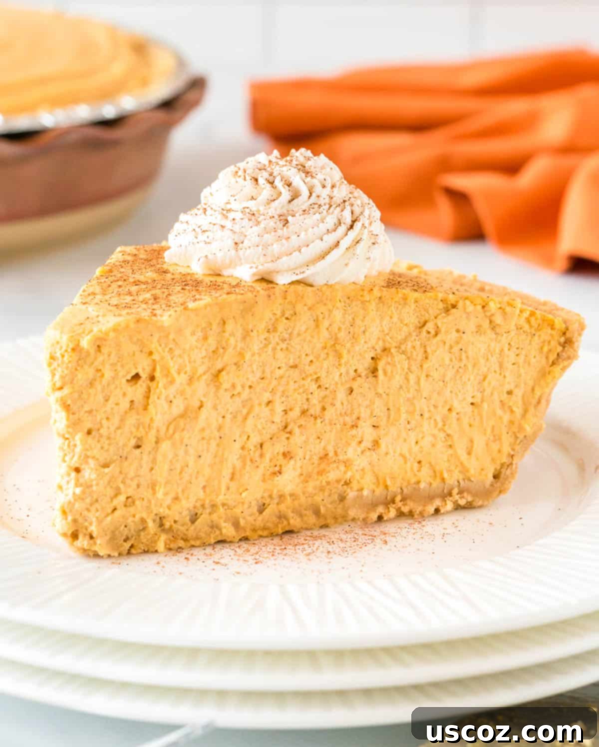 Creamy Pumpkin Delight 17 slice of pumpkin cream pie topped with whipped cream