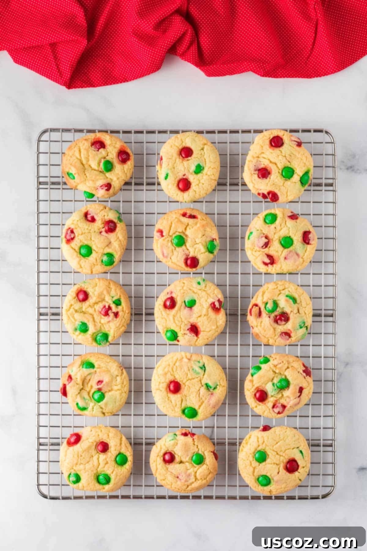 Effortless Holiday Cake Mix Cookies 10 Freshly baked cake mix Christmas cookies cooling on a wire rack