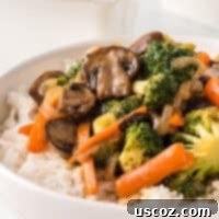 Sizzling Teriyaki Harvest 13 teriyaki vegetables over white rice