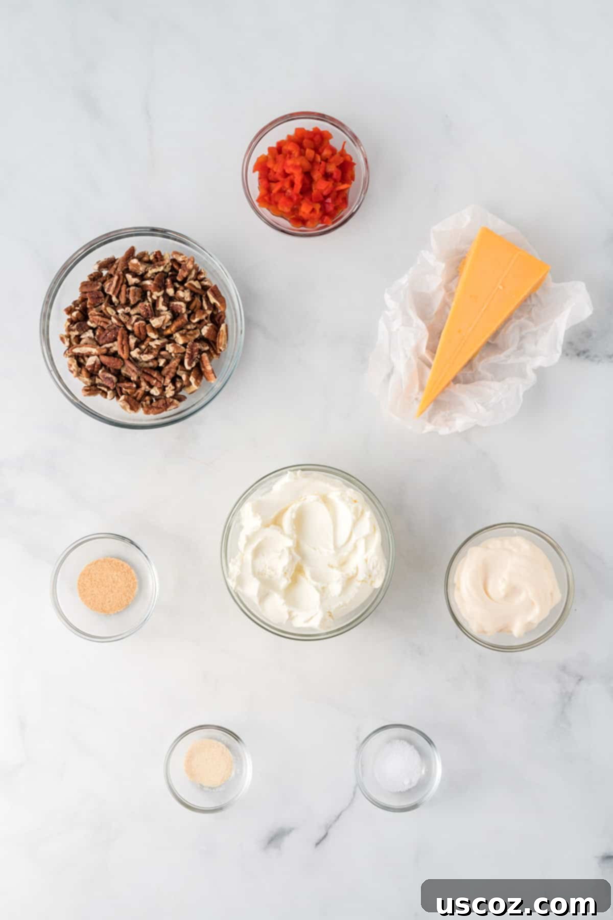 Classic Pimento Cheese Ball 4 ingredients needed to make a pimento cheese ball