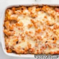 Cheesy Meatless Ziti Bake 20 vegetarian baked ziti in a casserole dish