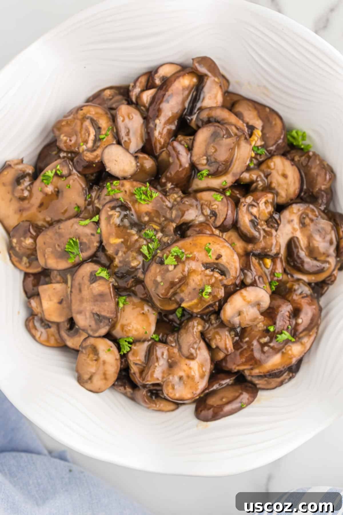 Glazed Teriyaki Mushrooms 9 Teriyaki mushrooms served in a decorative bowl, perfect for a family dinner.