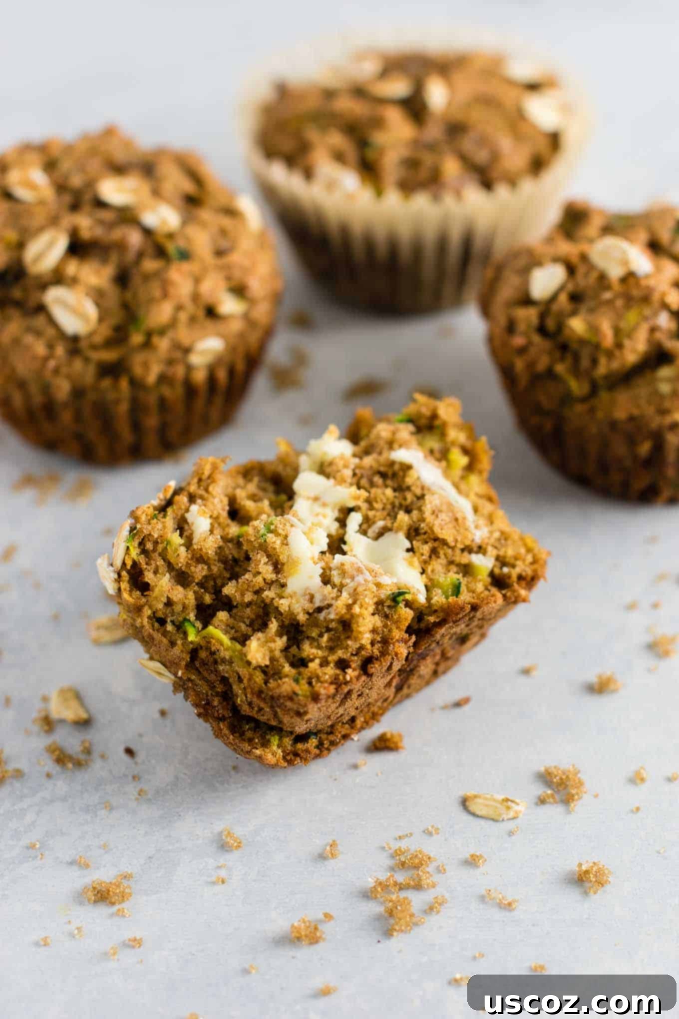 Brown Sugar Healthy Zucchini Bread Muffins recipe - melt in your mouth good! Perfect for using up all that zucchini! #zucchinibreadmuffins #healthy #healthymuffins #breakfast #vegetarian #healthybreakfast