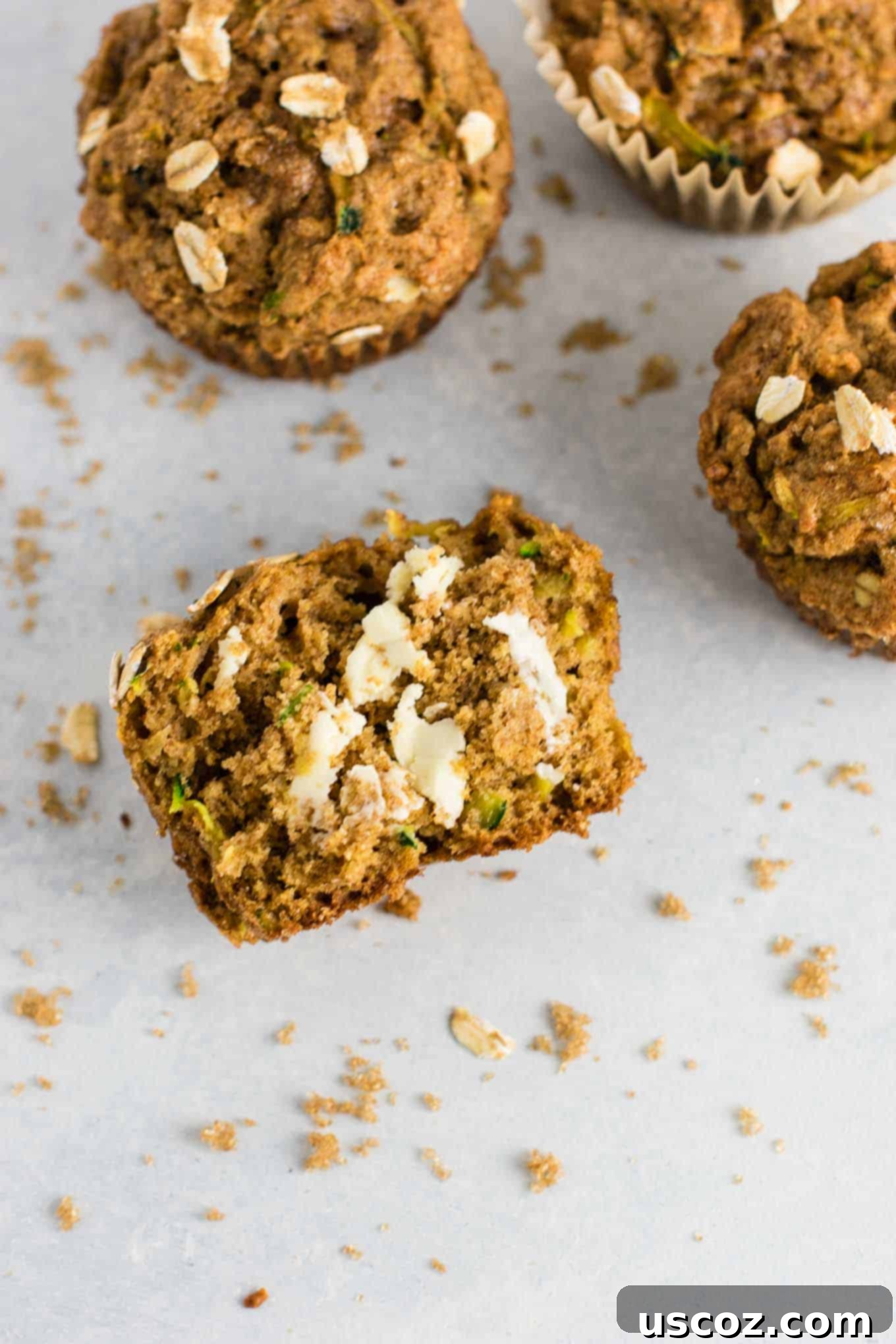 Brown Sugar Healthy Zucchini Bread Muffins recipe - melt in your mouth good! Perfect for using up all that zucchini! #zucchinibreadmuffins #healthy #healthymuffins #breakfast #vegetarian #healthybreakfast