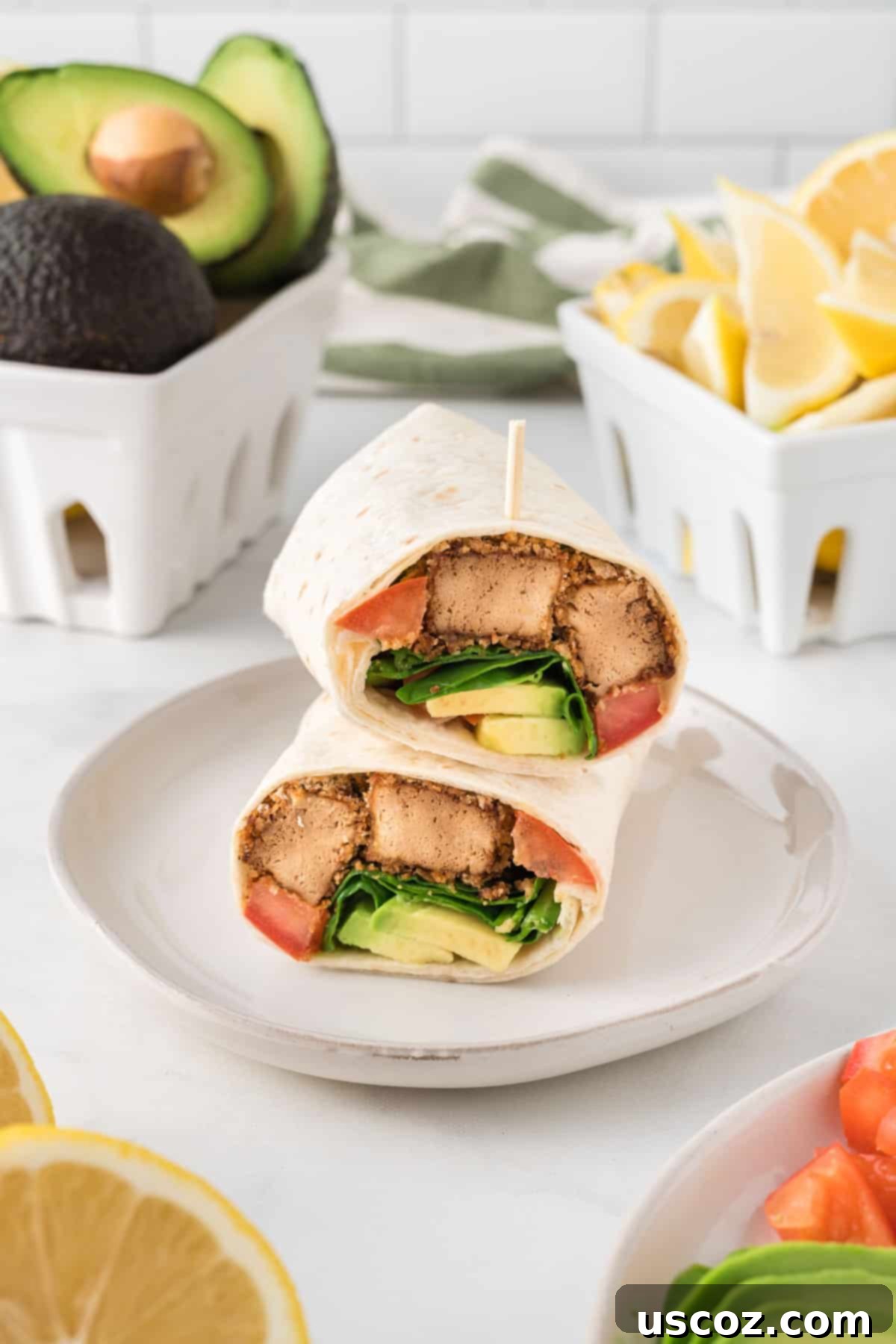 Savory Tofu Wraps 16 tofu wraps stacked on a plate