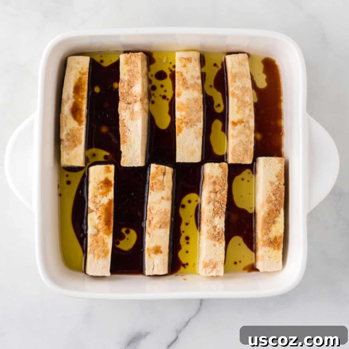 Savory Tofu Wraps 9 tofu marinating in soy sauce and olive oil