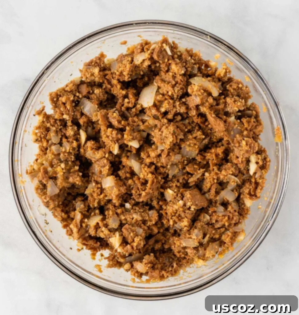 Hearty Plant-Based Meatloaf 9 Well-mixed vegetarian meatloaf batter in a mixing bowl, ready to be transferred to a loaf pan