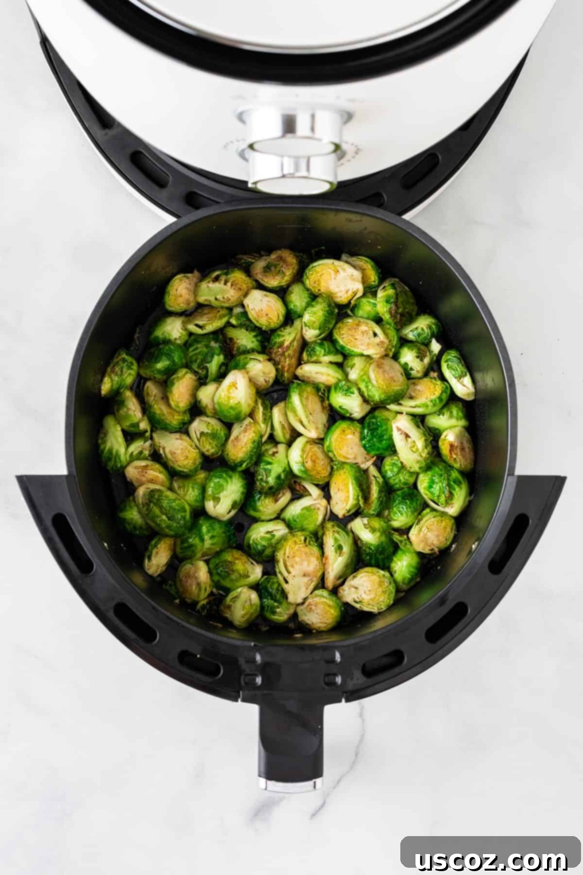 Crispy Air Fryer Brussels Sprouts 8 brussels sprouts in the air fryer