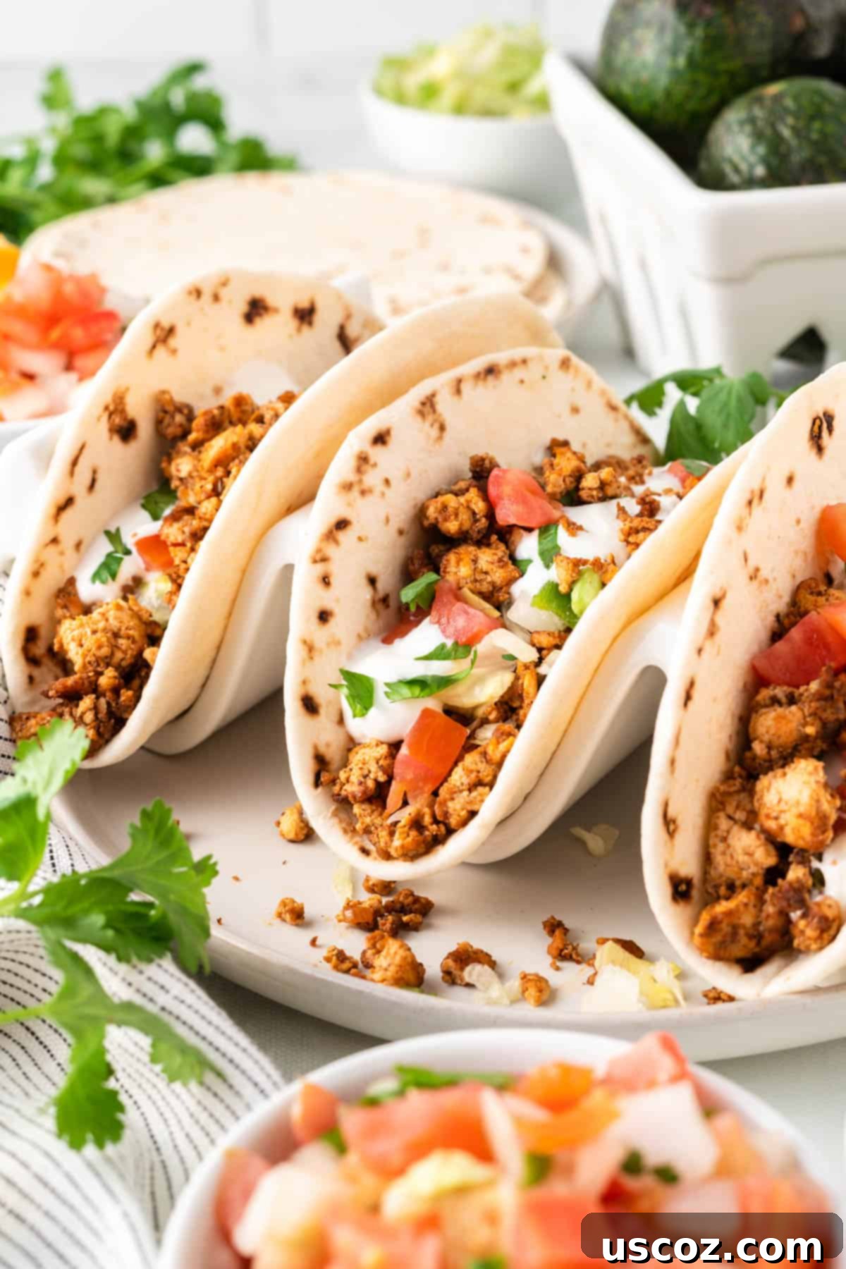 Zesty Tofu Tacos 2 tofu tacos in a taco stand