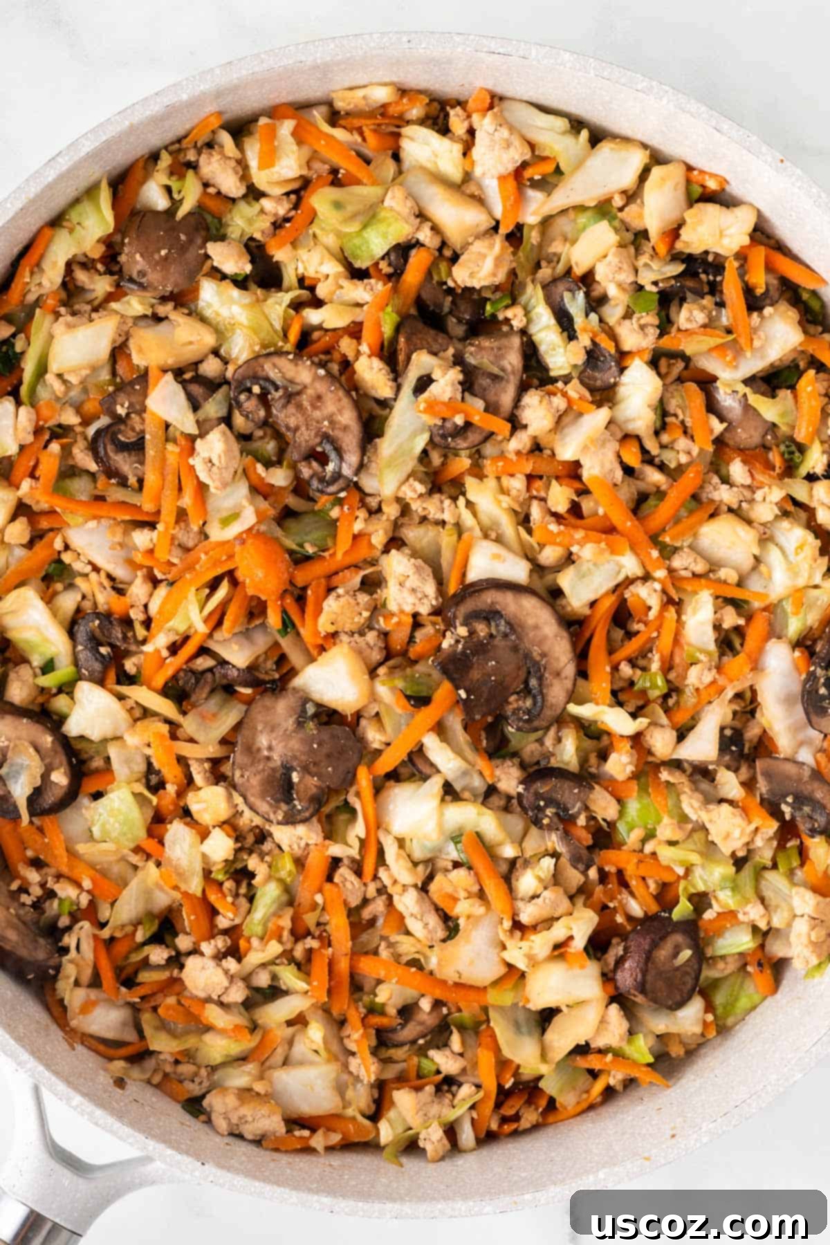 Easy Vegetarian Egg Roll Bowl 9 egg roll filling in a skillet
