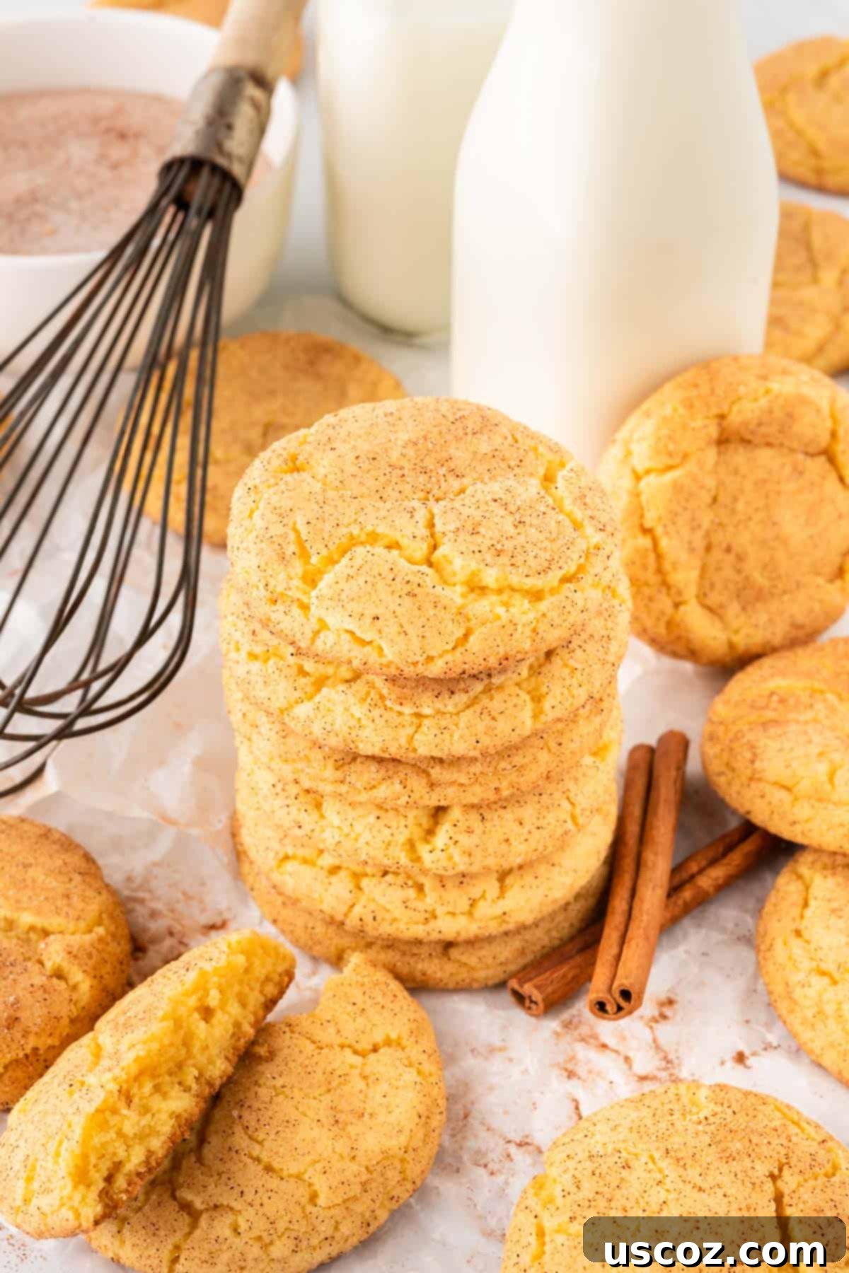 Effortless Cake Mix Snickerdoodles 14 A beautiful stack of freshly baked cake mix snickerdoodles, showcasing their perfect texture