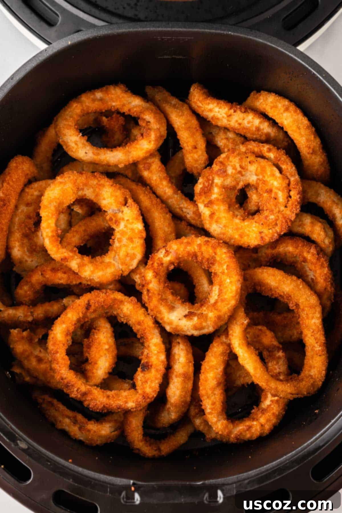Crispy Air Fryer Frozen Onion Rings 5 onion rings in the air fryer
