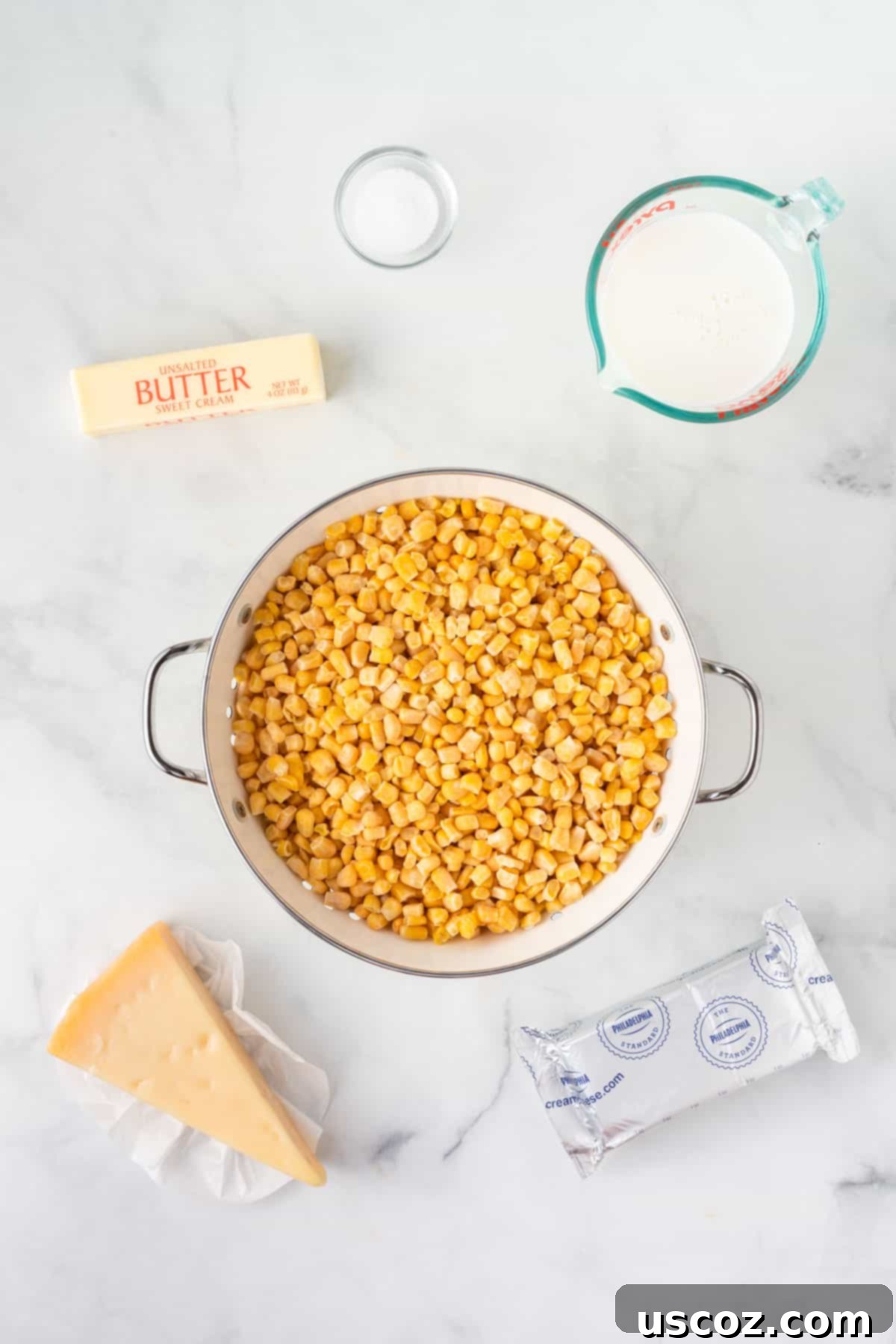 Velvety Slow Cooker Creamed Corn 4 ingredients needed to make creamed corn in the crock pot