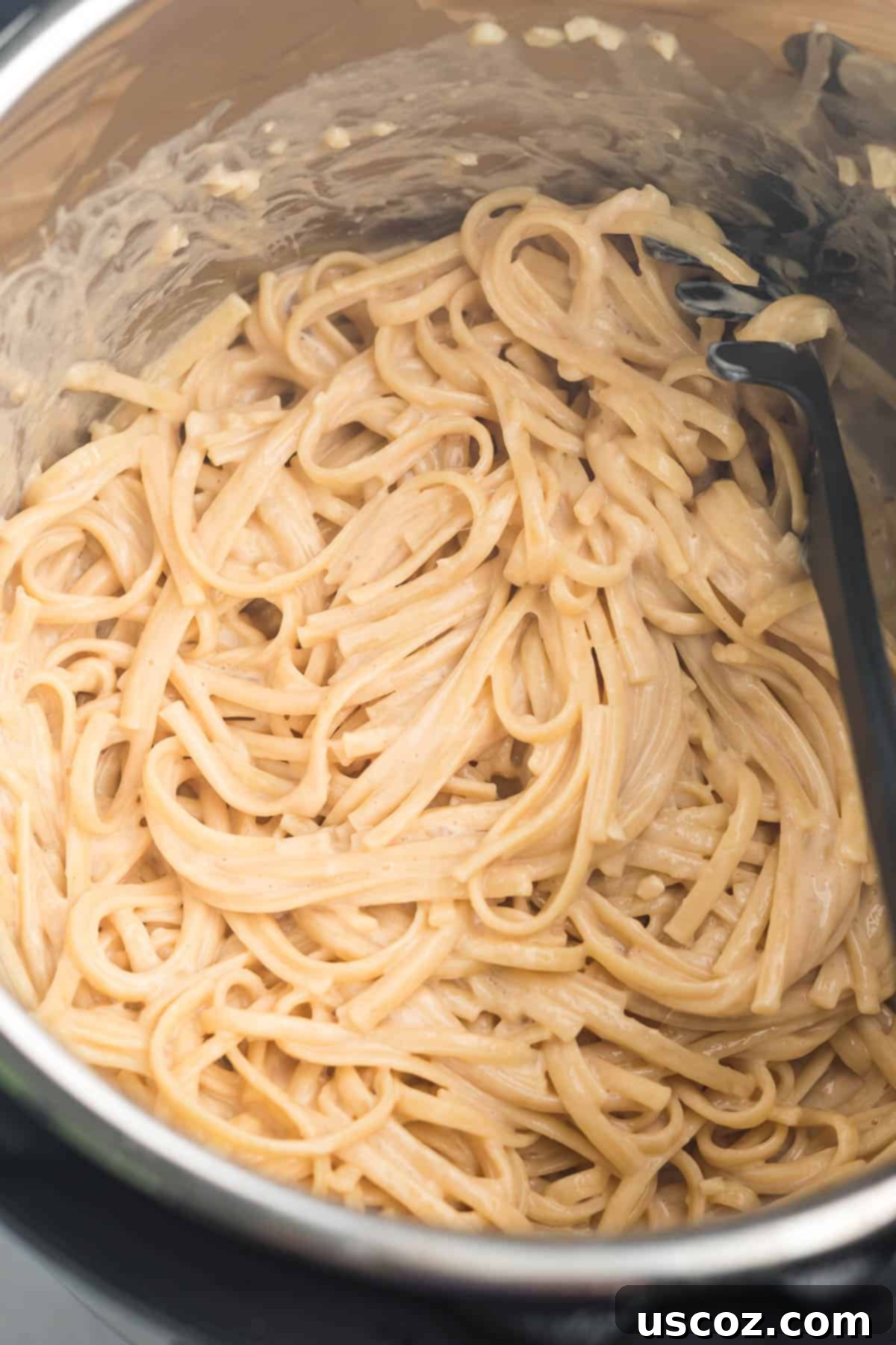 Quick and Creamy Instant Pot Pasta 3 A bowl of creamy instant pot linguine noodles, ready to be served.