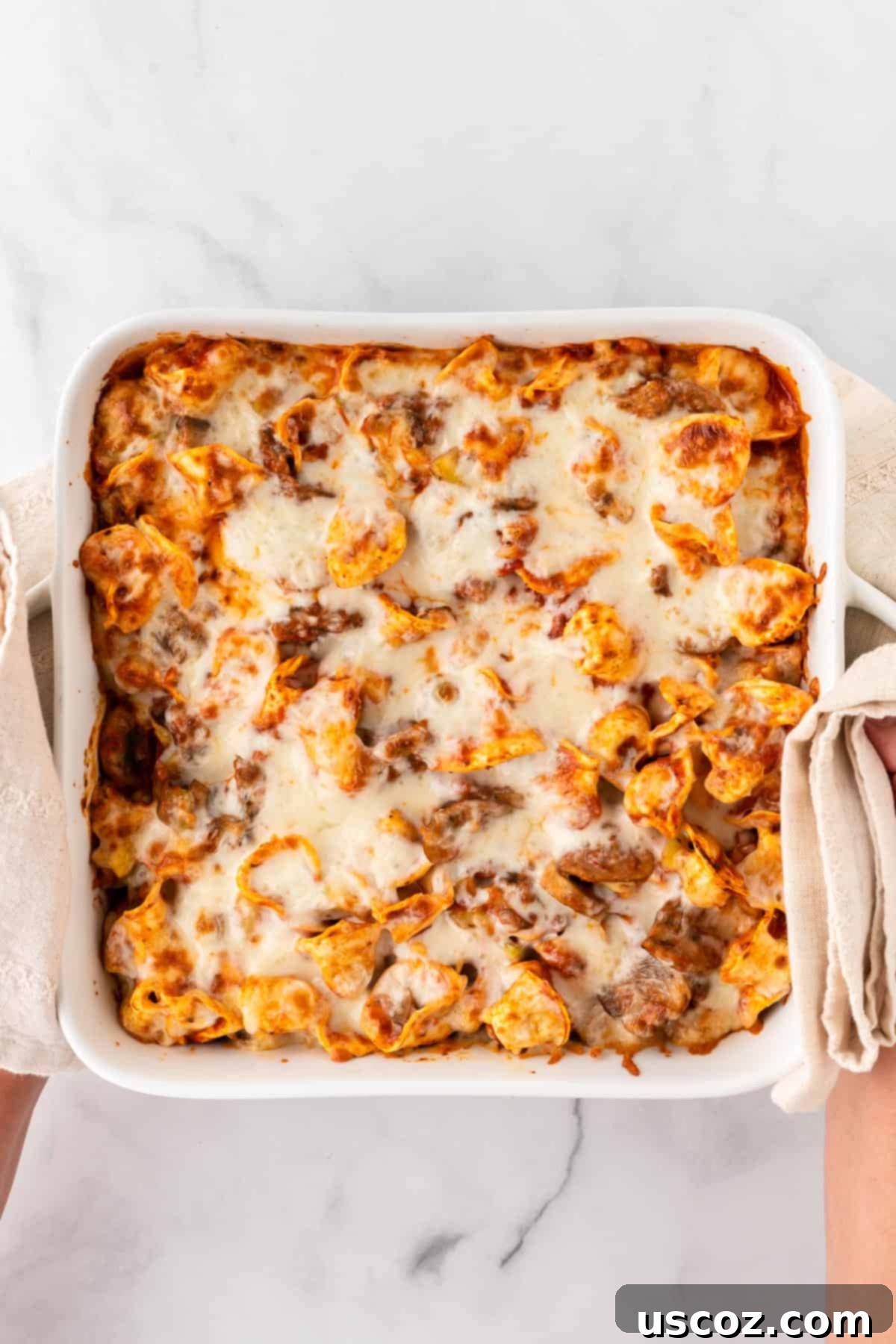 Cheesy Tortellini Bake 2 cheesy baked tortellini served with fresh herbs