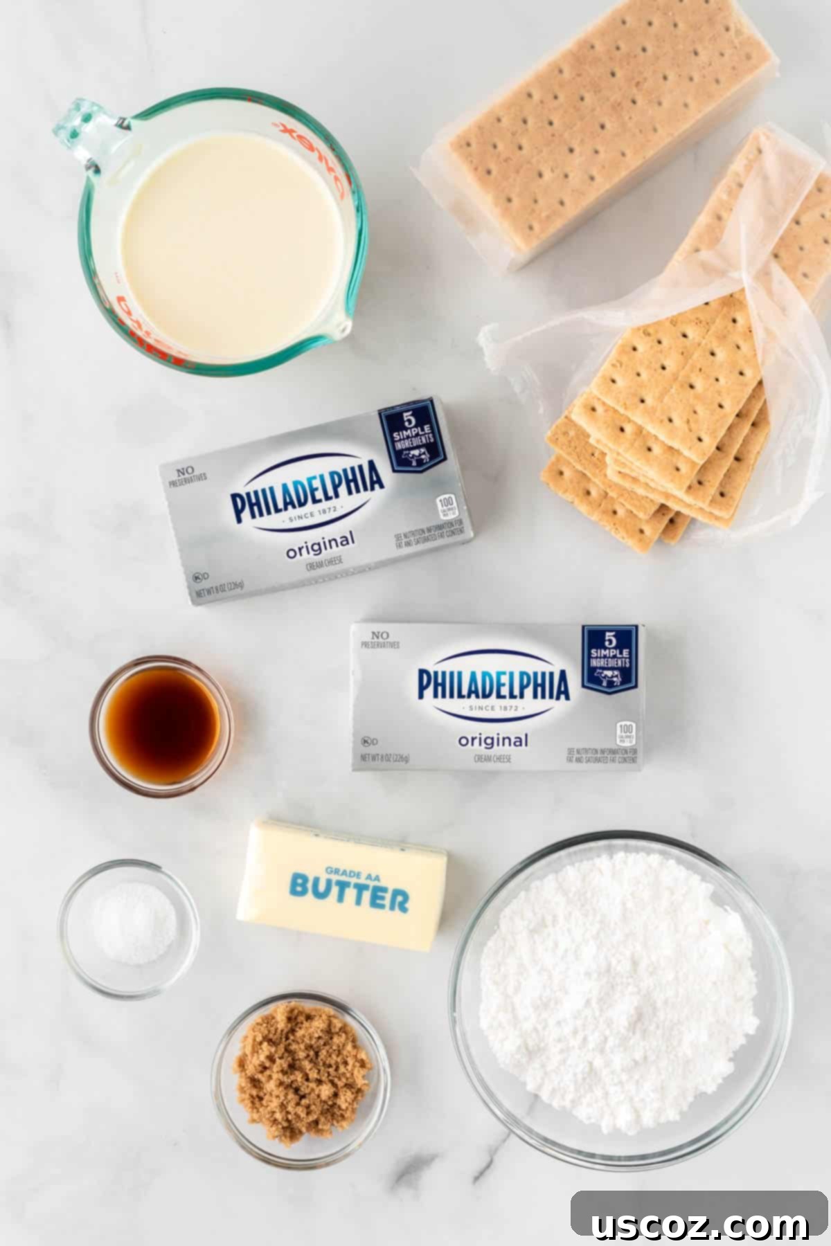 Creamy No-Bake Cheesecake Bliss 4 all ingredients neatly laid out for no bake cheesecake bars