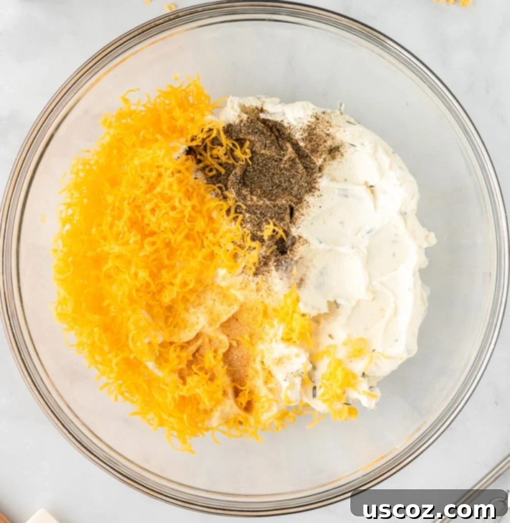 Spiced Pumpkin Cheese Ball 5 cheese ball filling ingredients in a mixing bowl
