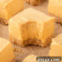 Easy No-Bake Pumpkin Cheesecake Bars 21 no bake pumpkin cheesecake bar with a bite taken out