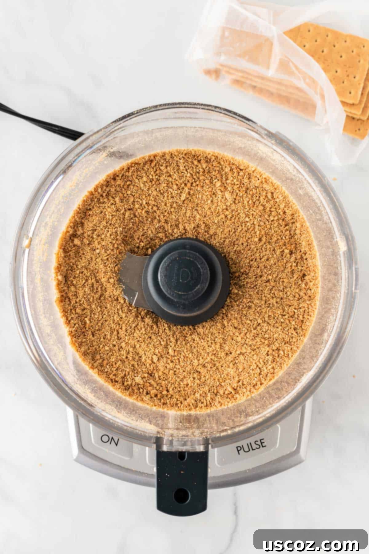 Easy No-Bake Pumpkin Cheesecake Bars 6 finely crushed graham cracker crumbs in a food processor bowl