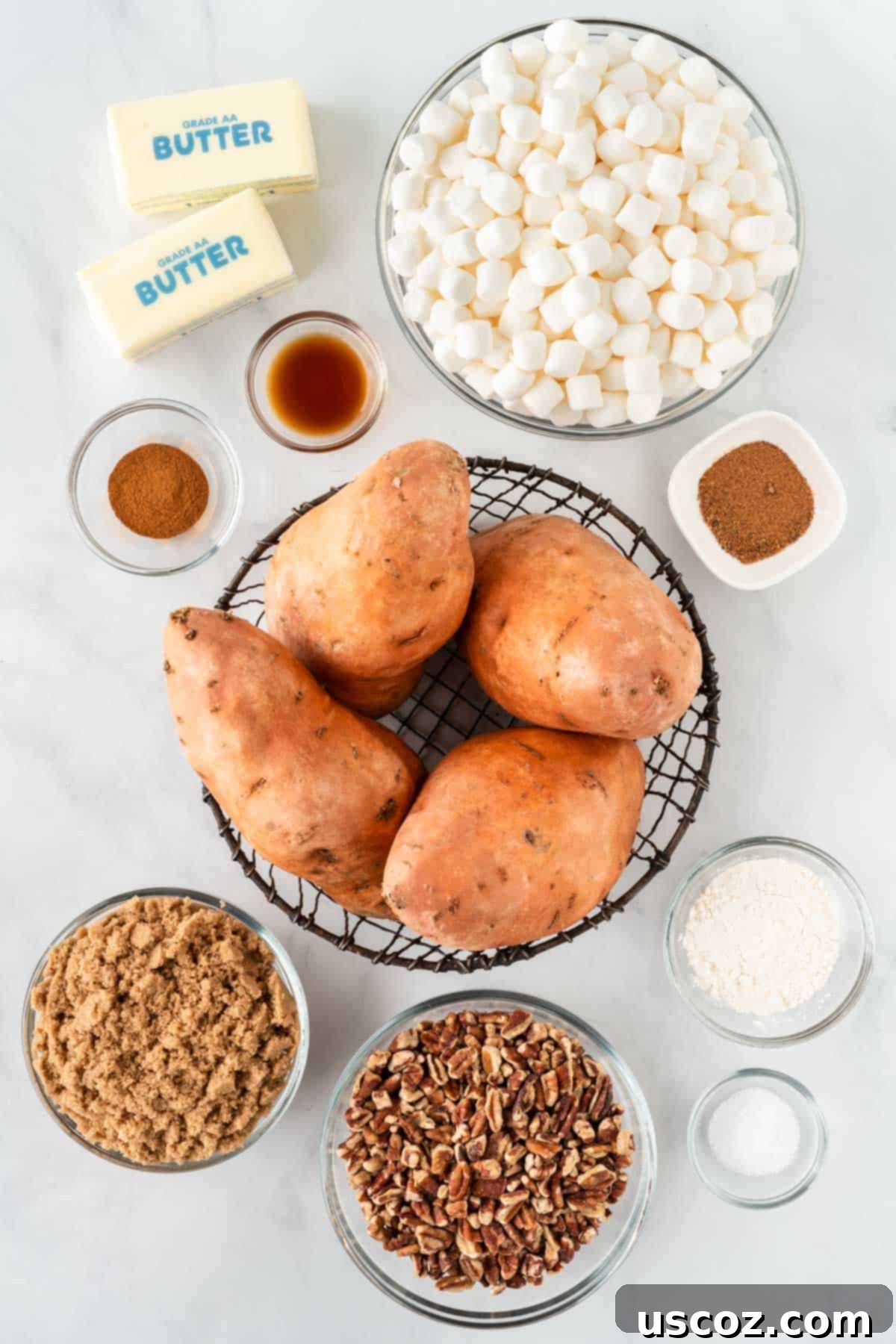 Golden Sweet Potato Marshmallow Bake 4 ingredients needed to make sweet potato casserole