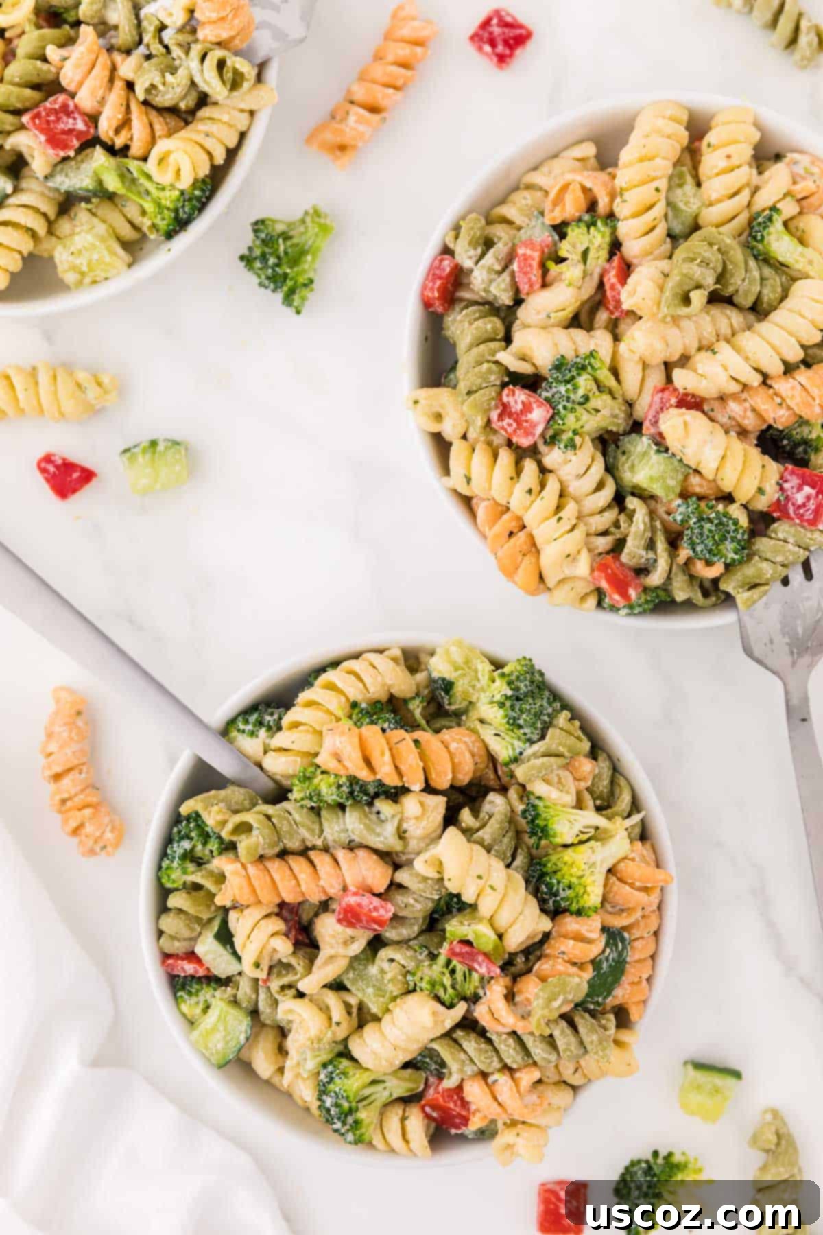 Creamy Ranch Pasta Salad 13 ranch pasta salad in serving bowls