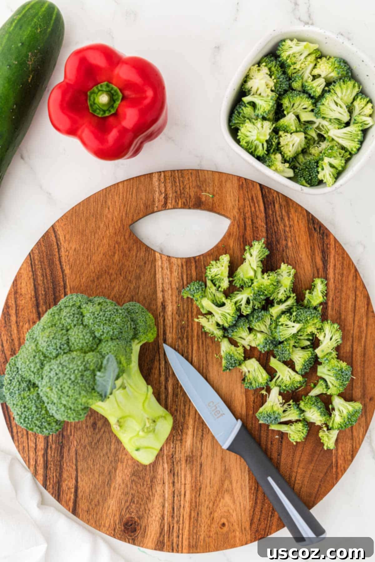 Creamy Ranch Pasta Salad 5 cutting broccoli into small florets