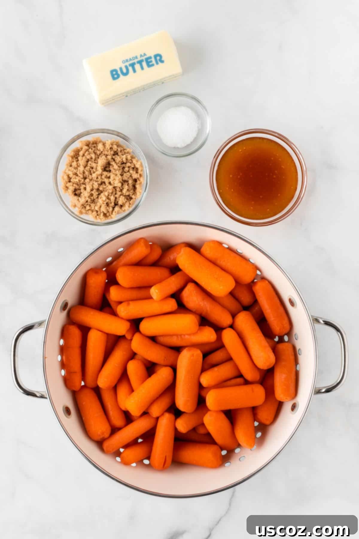 Sweet & Sticky Honey Brown Sugar Carrots 4 ingredients needed to make glazed carrots