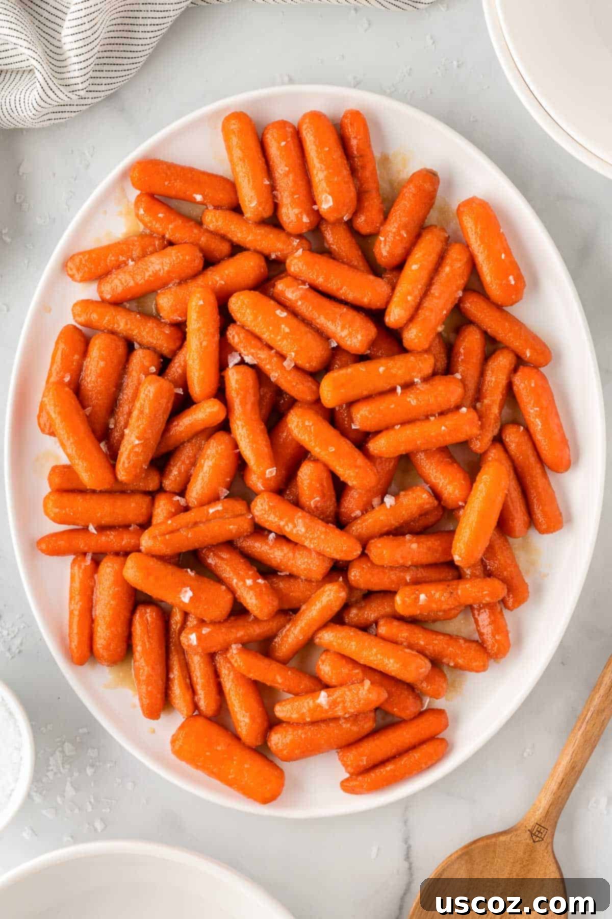 Sweet & Sticky Honey Brown Sugar Carrots 10 honey brown sugar glazed carrots on a serving platter