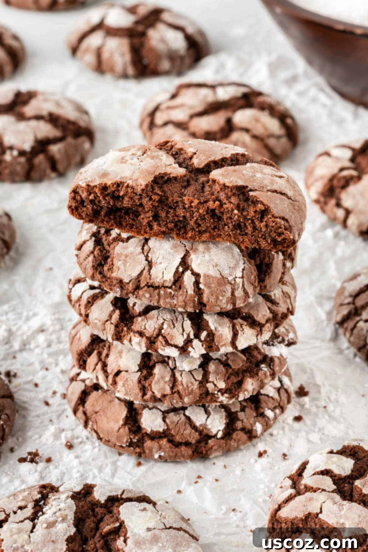 Irresistible Cake Mix Crinkles 3 cake mix crinkle cookies stacked