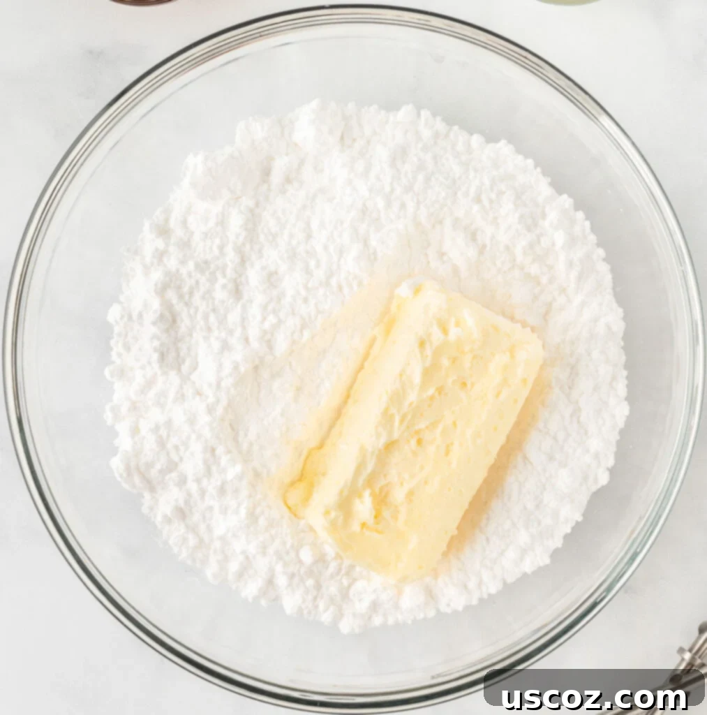 Effortless Cake Mix Sugar Cookies 9 powdered sugar and softened butter in a mixing bowl