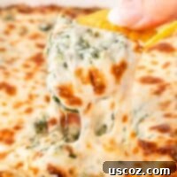 Decadent Creamy Spinach Dip 14 dipping a chip into spinach dip