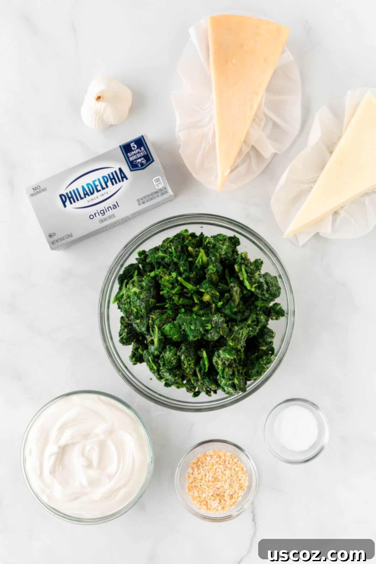 Decadent Creamy Spinach Dip 4 ingredients needed to make creamy spinach dip