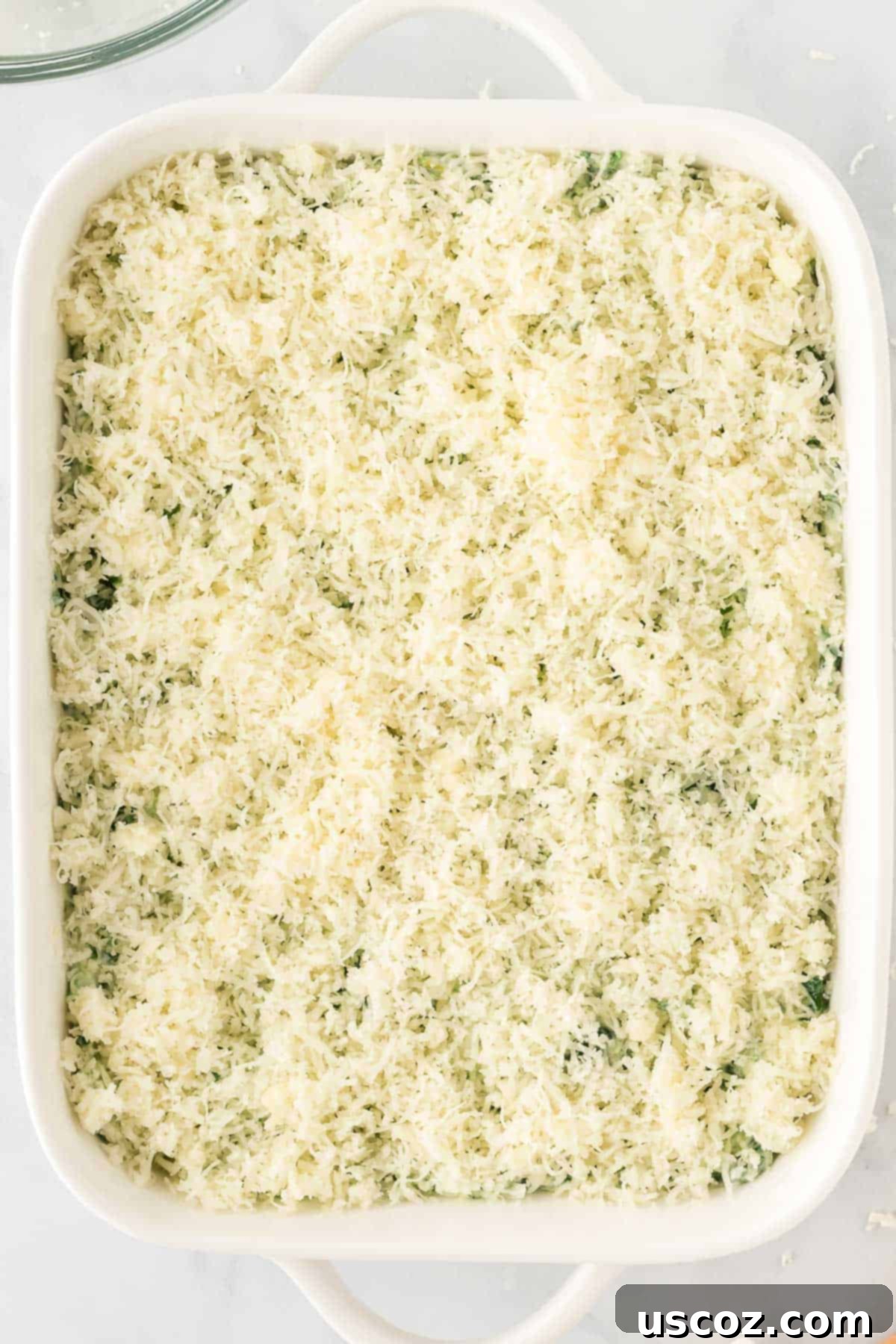 Decadent Creamy Spinach Dip 9 topping the creamy spinach dip with cheese