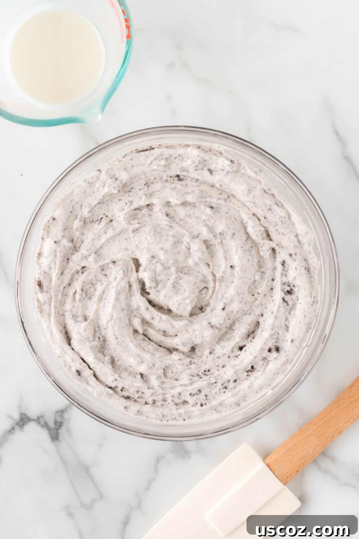 Creamy Oreo Dip 9 Fully mixed Oreo dip, showing the chunks of cookies