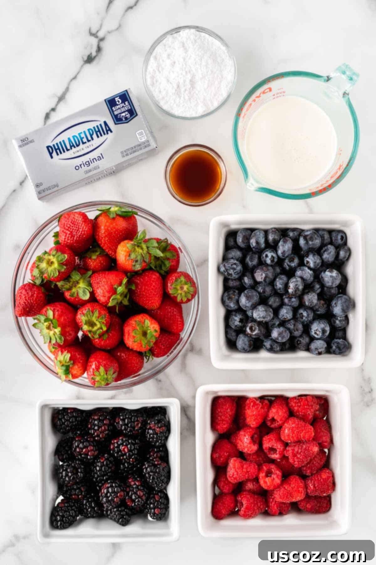 Creamy Cheesecake Fruit Delight 3 ingredients needed to make berry cheesecake salad
