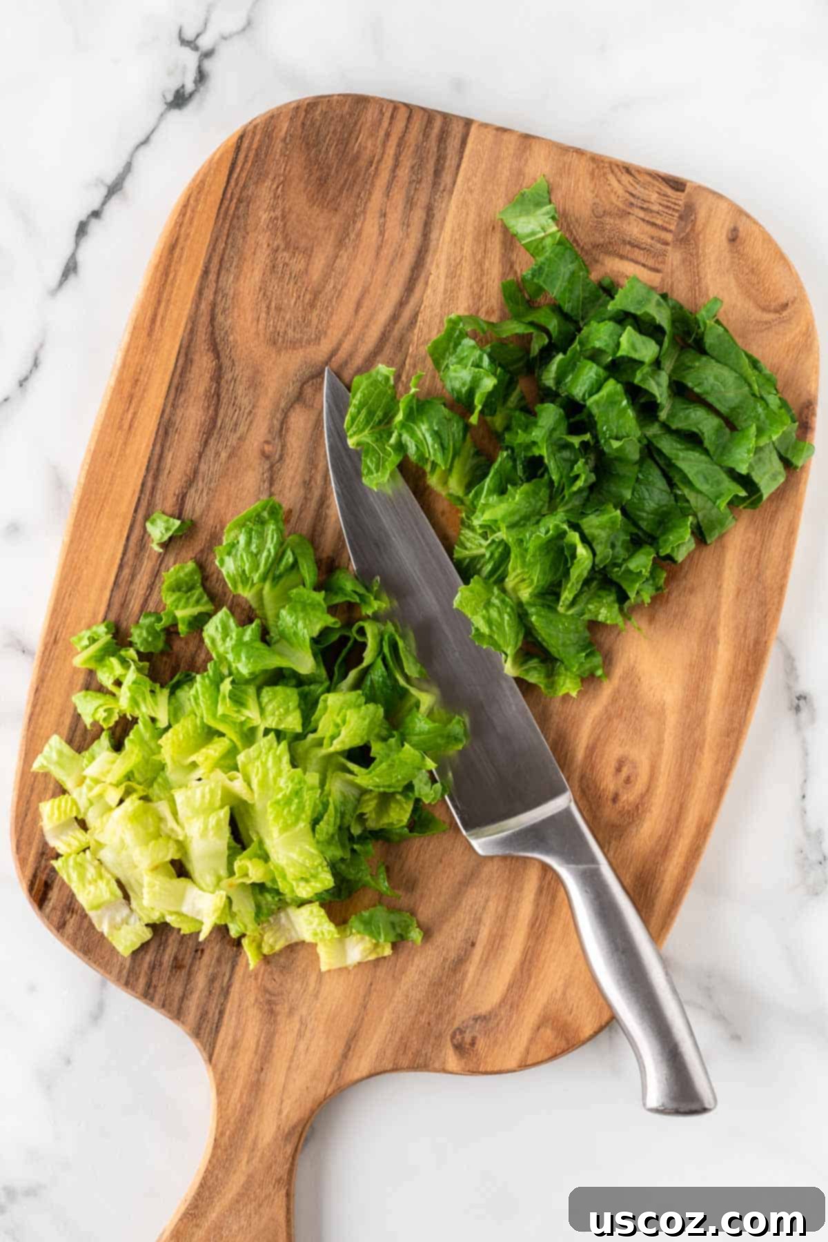 Southwest Fiesta Salad 5 cut up romaine lettuce on a cutting board