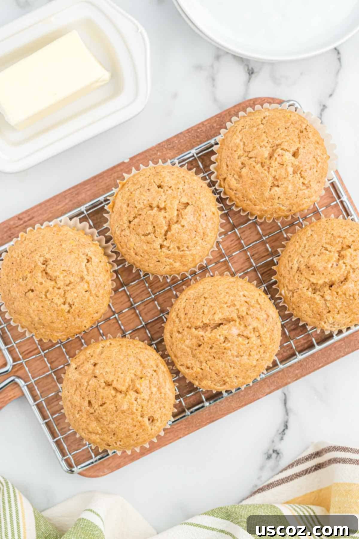 Homestyle Applesauce Muffins 11 Warm applesauce muffins cooling gracefully on a wire rack, with a hint of steam rising, indicating their freshness.