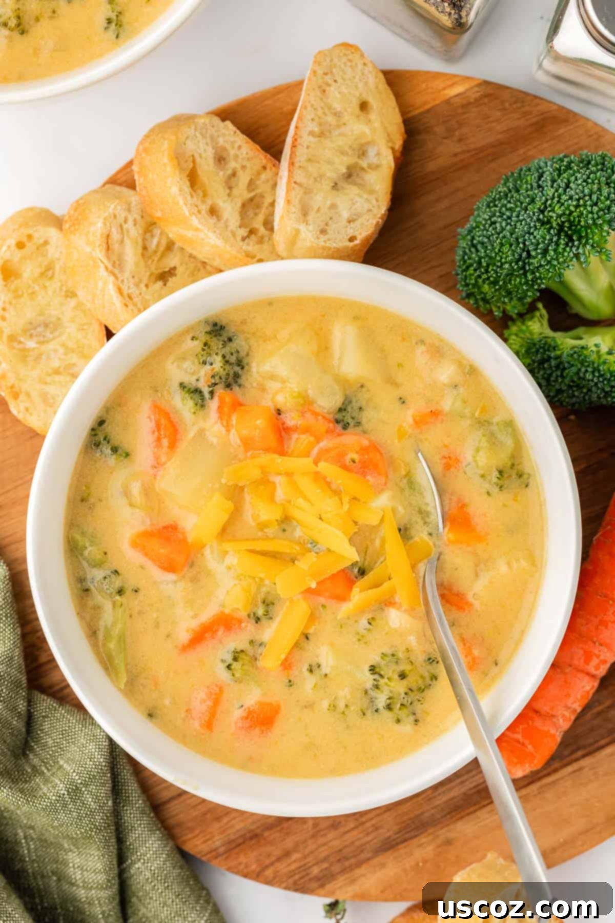 Velvet Veggie Delight 23 A close-up of a rustic bowl filled with creamy vegetable soup, showcasing its rich texture and nourishing ingredients, inviting a comforting culinary experience.