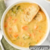 Velvet Veggie Delight 24 A perfectly portioned bowl of creamy vegetable soup, served with crusty baguette slices, ready to be savored as the ultimate comfort food.