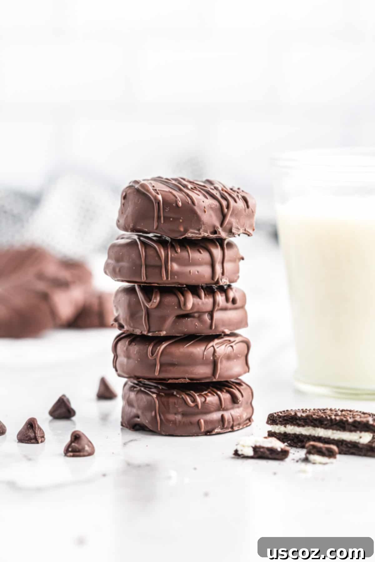 Decadent Chocolate Dipped Oreos 9 chocolate covered oreos stacked