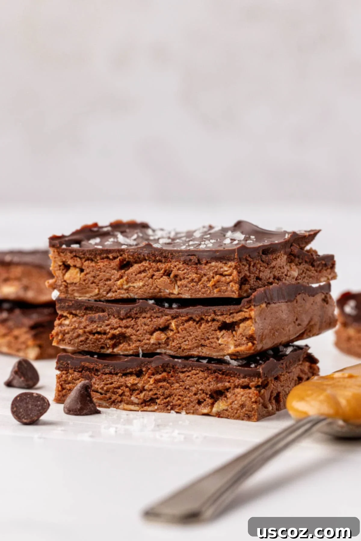 Protein-Packed Chocolate Bars 14 A plate of freshly baked chocolate protein bars, showcasing their inviting texture and rich chocolate topping