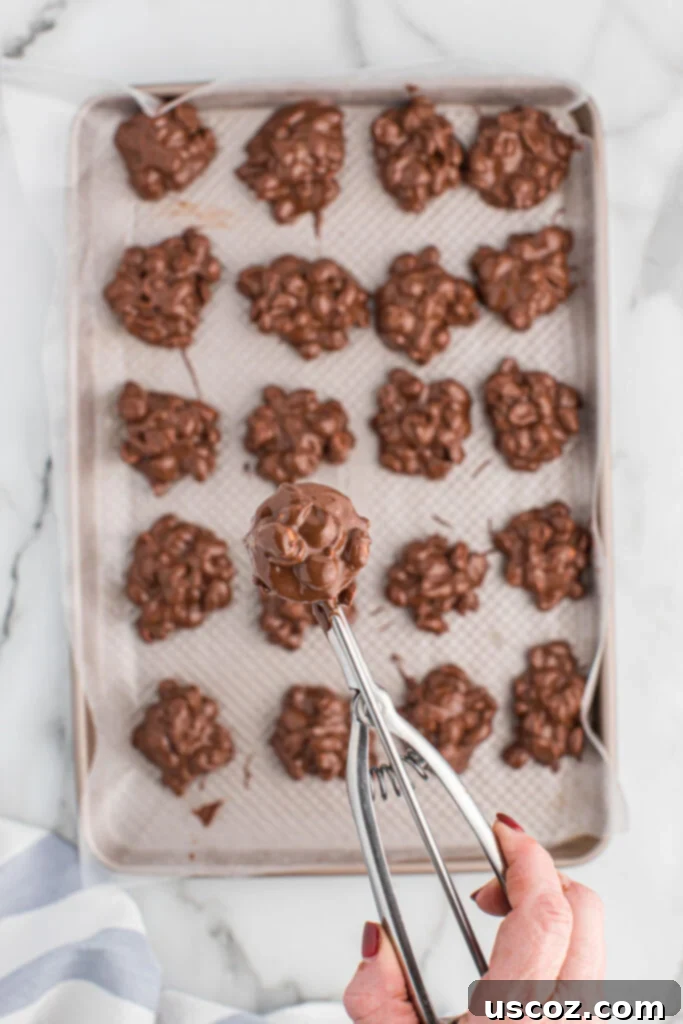 Slow Cooker Chocolate Peanut Clusters 11 cookie scoop for scooping chocolate peanuts onto wax paper