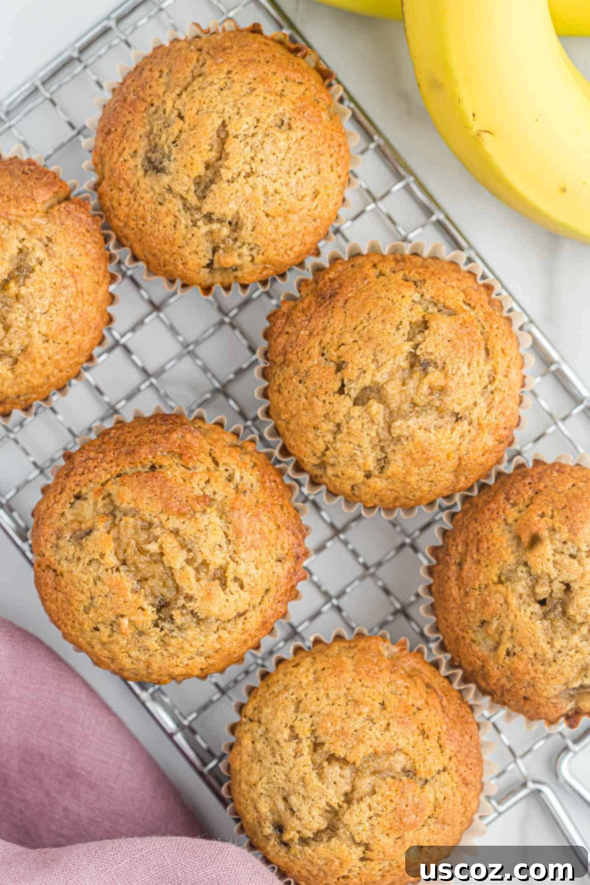 Foolproof Banana Bread Muffins 12 banana bread muffins on a wire cooling rack