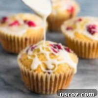 Luscious Cranberry Cream Cheese Muffins 11 Homemade cranberry cream cheese muffins with a delicate glaze on top.