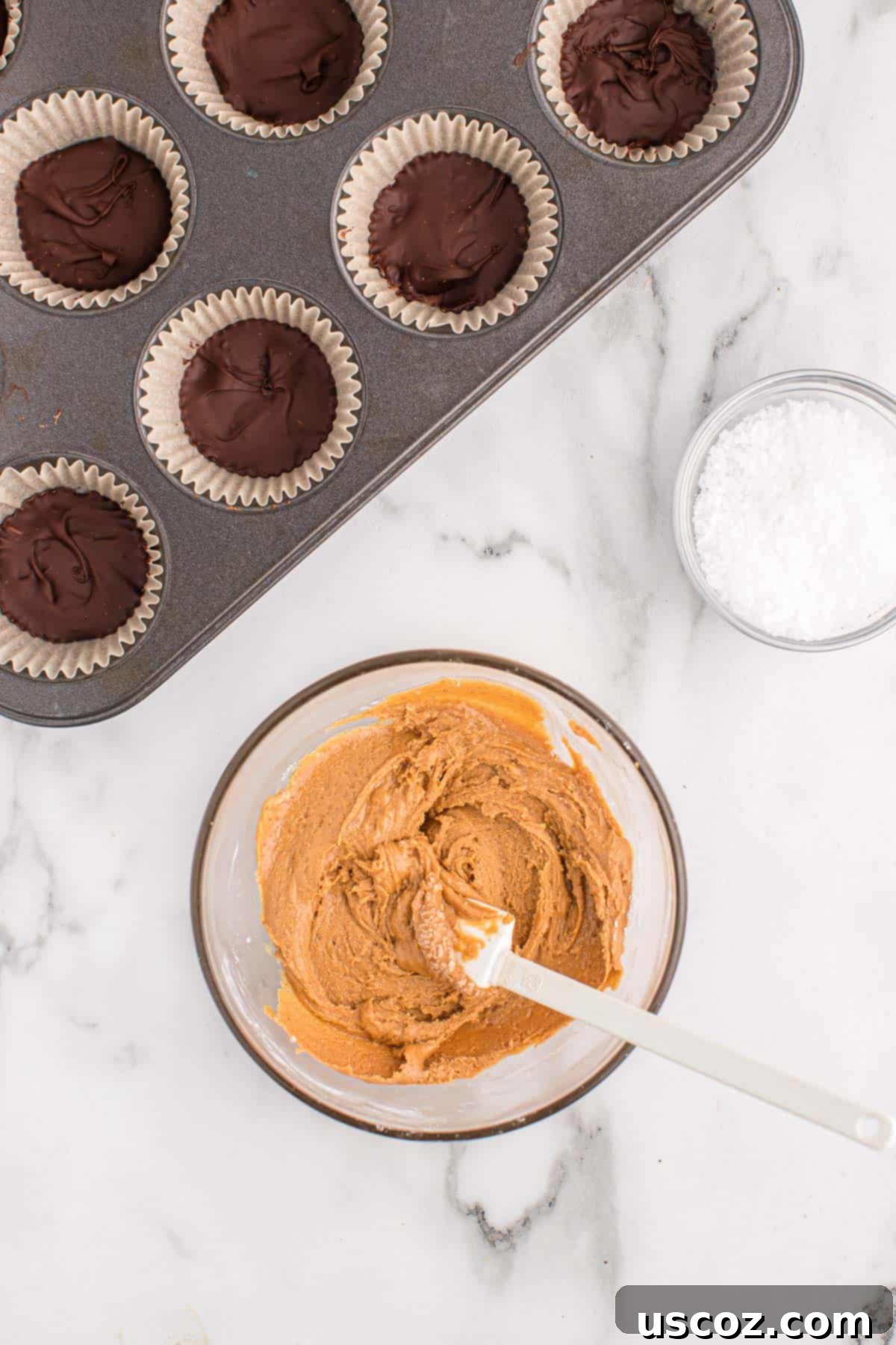 Homemade Peanut Butter Cups 8 peanut butter cup filling mixed together in a bowl