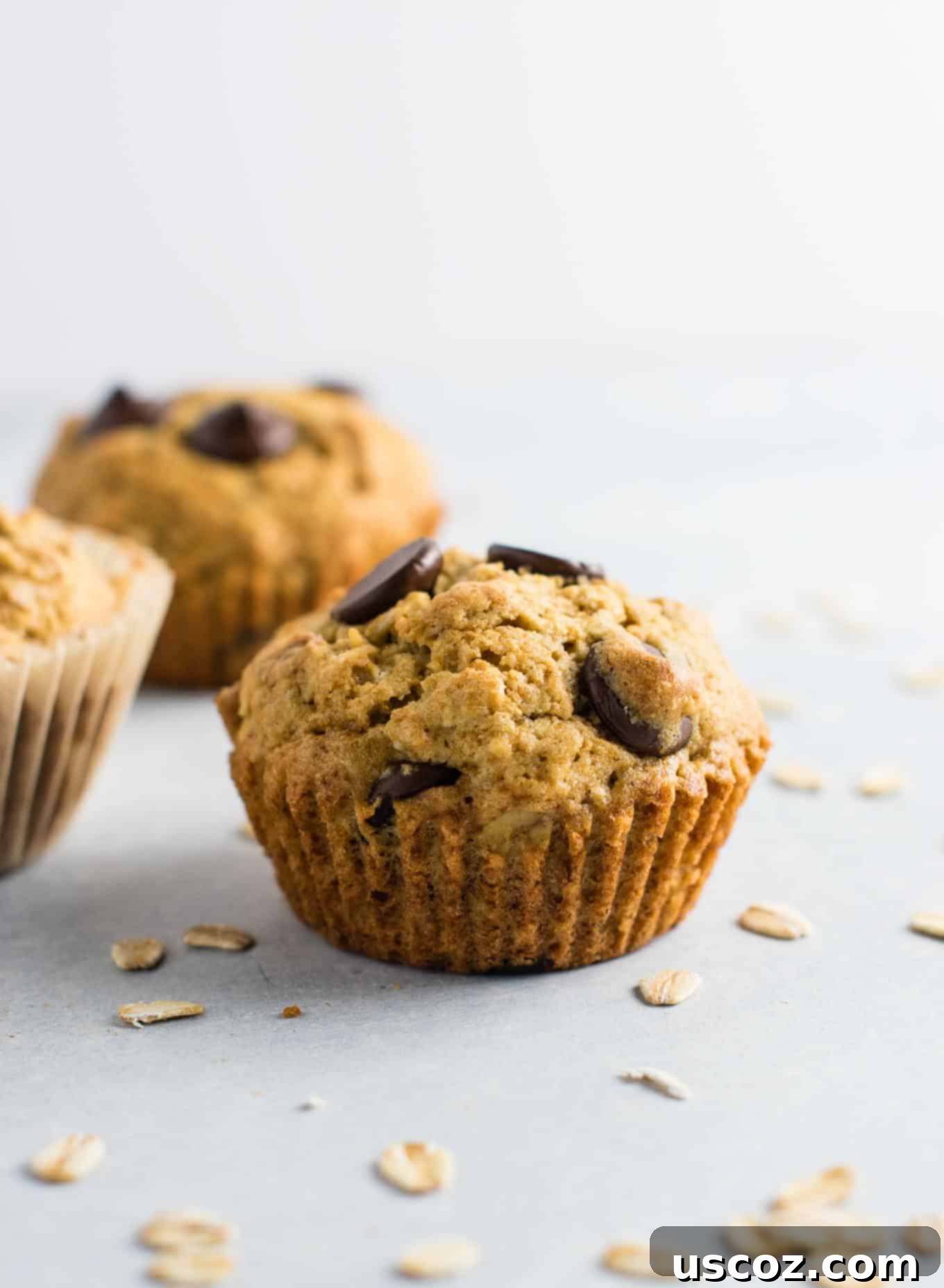 Chewy Oatmeal Chocolate Chip Cookie Muffins 3 Oatmeal chocolate chip cookie muffins - breakfast that tastes like dessert! #chocolatechipmuffins #healthy #breakfast #wholewheat #oatmealchocolatechip