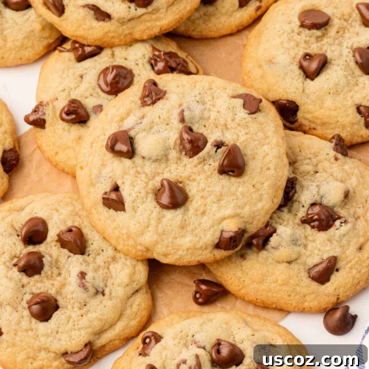 Golden Crisp Chocolate Chip Cookies 2 perfectly baked chocolate chip cookies without brown sugar on a cooling rack