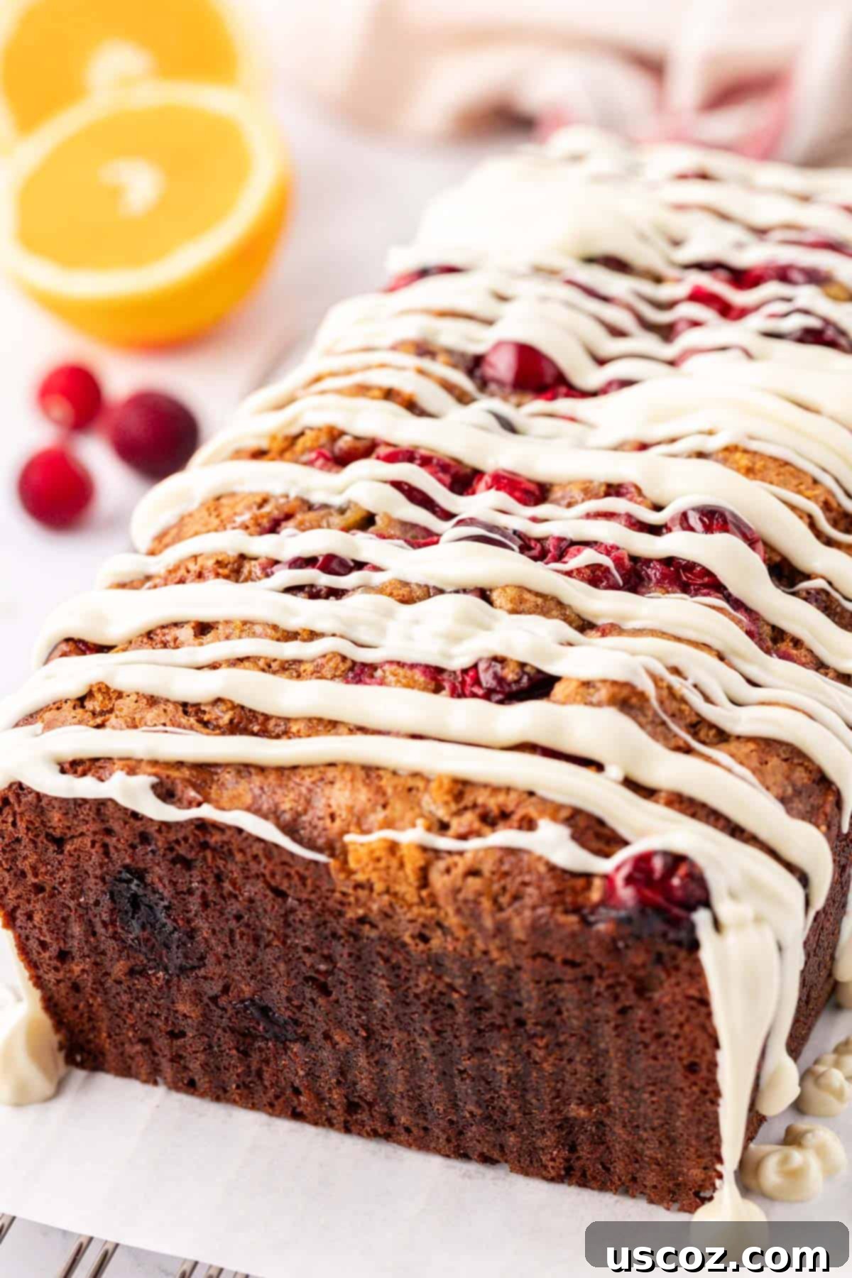 Festive Cranberry Eggnog Bread 17 two slices of cranberry eggnog bread on a plate
