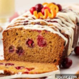 Festive Cranberry Eggnog Bread 18 cranberry eggnog bread with white chocolate glaze and fresh cranberries