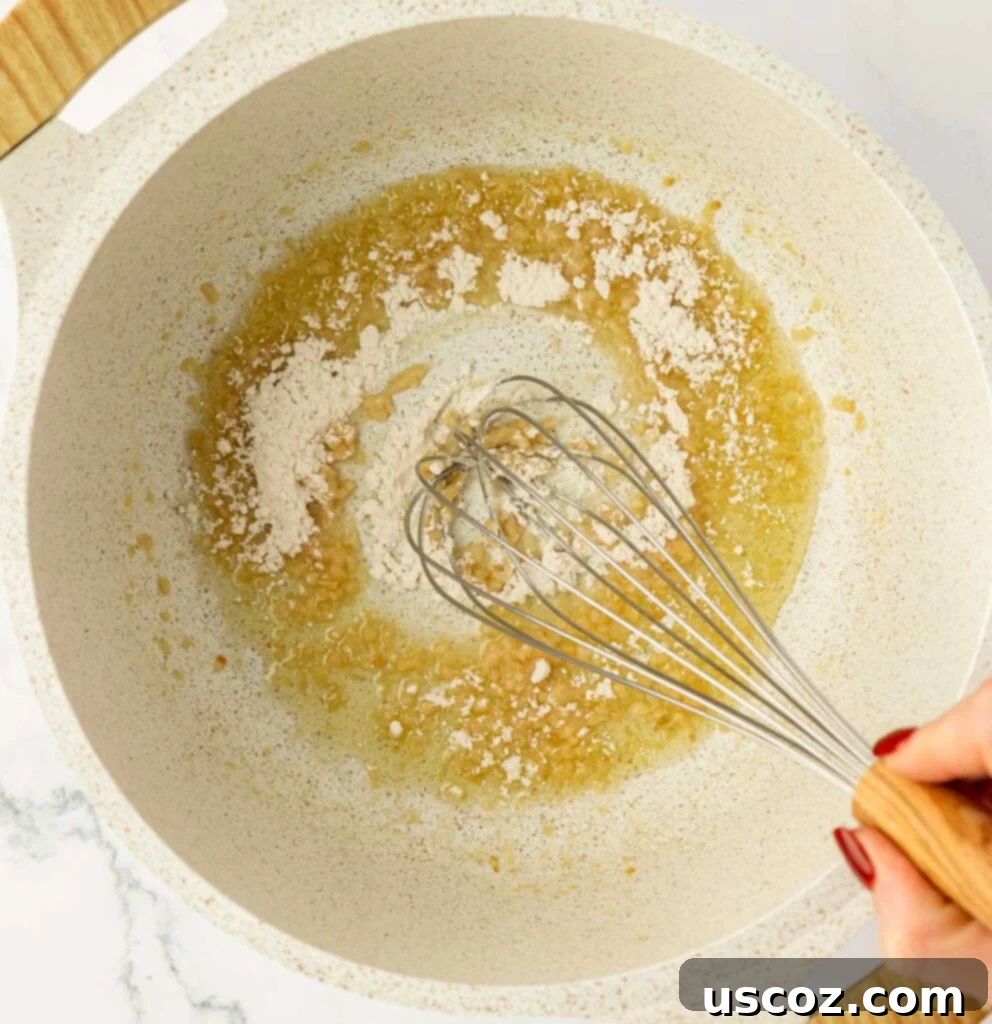 Farfalle 6 whisking flour into the butter and garlic